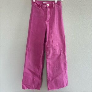 ZARA Jeans Women’s Sz 2 High Rise The Marine Straight Wide Leg Raw Hem Pink